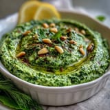 Creamy dandelion pesto with garlic and pine nuts, blended to perfection for a bold, nutty, and slightly bitter spread.