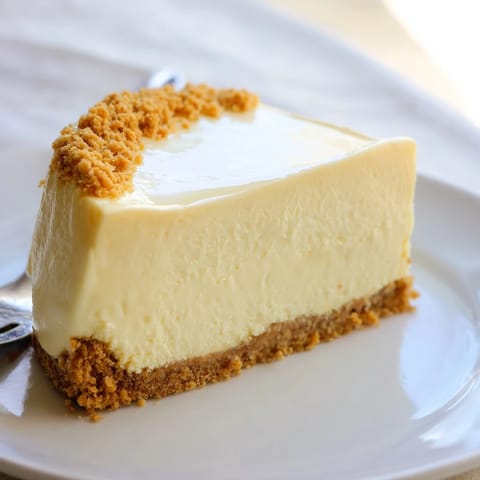 This photo features a decadent New York Cheesecake, showcasing a golden crust and smooth filling.