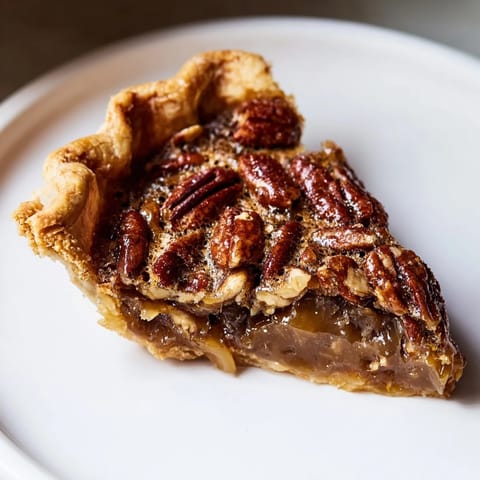 Warm, freshly baked pecan pie, filled with glistening pecans and a rich, sweet custard inside.