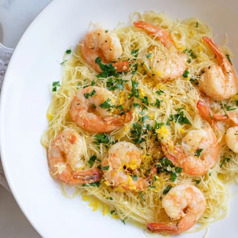 Succulent shrimp sautéed in lemon-garlic butter, tossed with delicate angel hair pasta for a bright, light weeknight dinner.