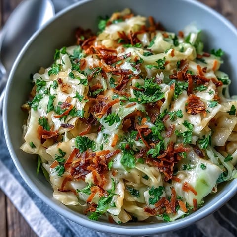 Tender wedges of coconut braised cabbage in a spiced, creamy sauce, paired alongside fluffy white rice on a textured ceramic plate.