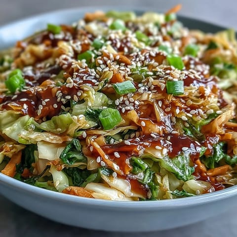 Crisp, tender cabbage dish, Hot and Sour Cabbage, glistening with spicy chili sauce.