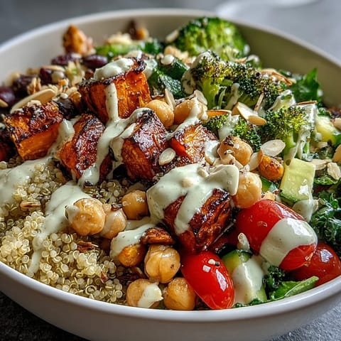 This vibrant, healthy Meal Prep Week-Long Power Bowl showcases fluffy quinoa, hearty black beans, and crunchy almonds, ready for a week of nutritious lunches.