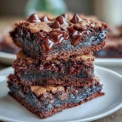 Warm Hojicha Brookies squares rest on a plate, ready to serve with a glass of cold milk.