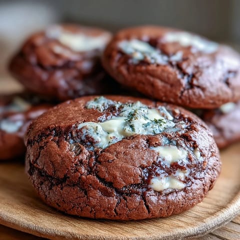 Freshly baked Hojicha Brownie Cookies with melty white chocolate chips on a cooling rack.