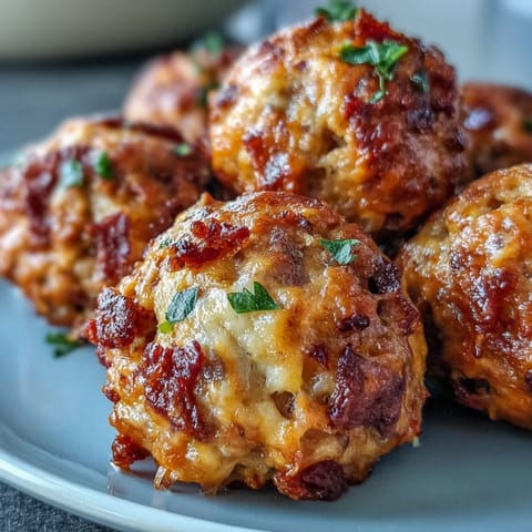Warm Rotel Sausage Balls piled high on a platter, perfect for game day snacking.