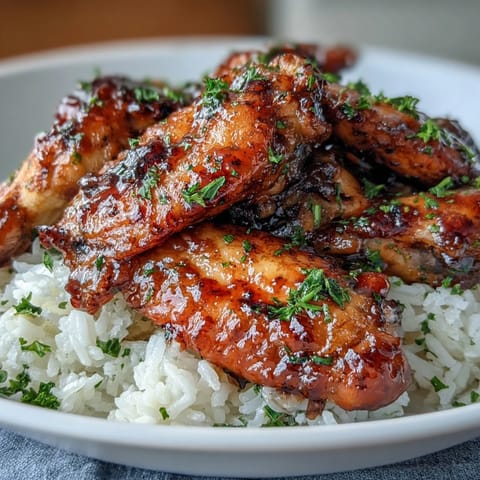 Golden-baked Oven-Baked Honey Garlic Chicken Wings & Rice feature crispy wings, a glossy honey garlic drizzle, and tender buttery grains.