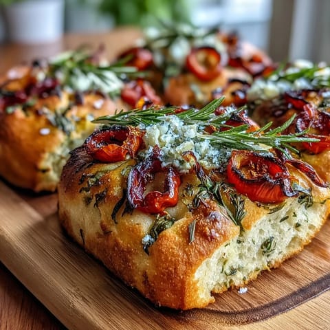 Baby in Bloom Herb Focaccia with Floral Veggie Art features vibrant bell pepper flowers and herb stems atop golden, herb-infused bread.