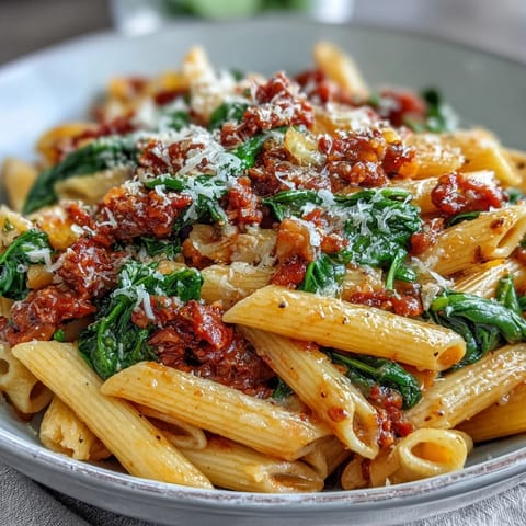 A hearty one-pot budget-friendly pasta with colorful vegetables, creamy Parmesan, and al dente penne in a savory tomato broth.
