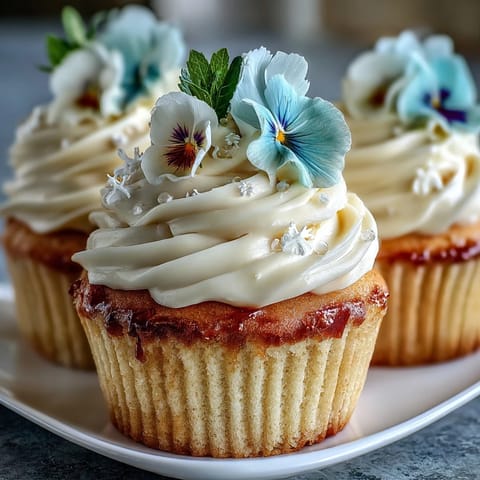 Baby in Bloom Cupcakes with Edible Flower Toppers: Delicate vanilla cupcakes topped with silky buttercream and vibrant edible blooms.