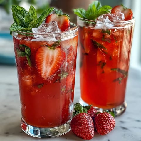 Strawberry Basil Lemonade in a pitcher with fresh strawberries, basil leaves, and lemon slices, perfect for a sunny afternoon refreshment.