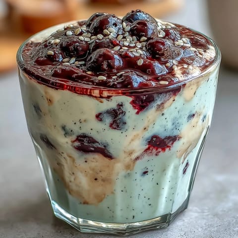 Vibrant Probiotic Kefir Smoothie brimming with blueberries and flaxseed.