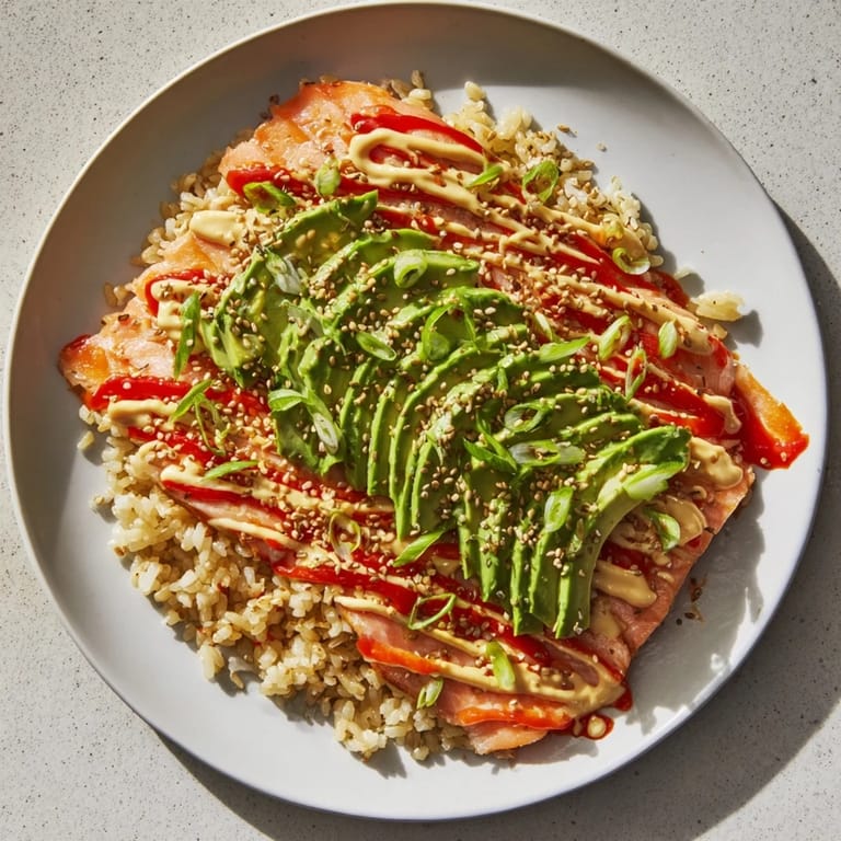Imagine a delicious Emily Mariko Salmon Rice Bowl: warm rice, flaky salmon and vibrant garnishes for dinner.
