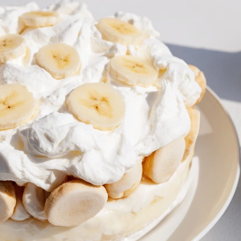 A layered bowl of classic Banana Pudding, featuring vanilla wafers and ripe banana slices, perfect for a treat.