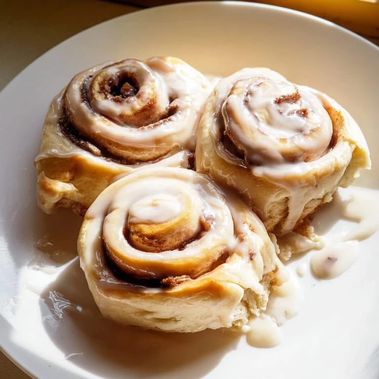 A close-up of freshly baked Cinnamon Rolls with swirls of cinnamon sugar inside, a morning treat.