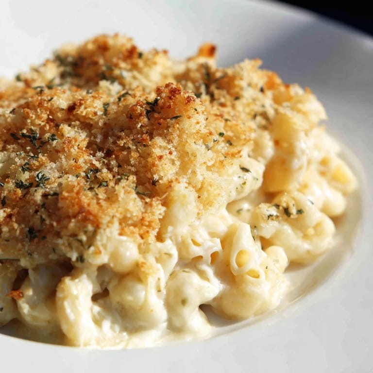 Creamy, cheesy macaroni and cheese, ready to serve, a classic American comfort food meal.