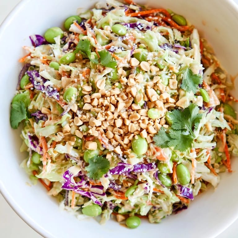 This Crunchy Thai Peanut Salad showcases crunchy vegetables and a tangy peanut dressing, ideal for a healthy vegan meal option.