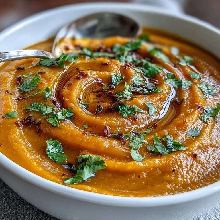 Golden roasted butternut squash lentil soup, a hearty vegan meal perfect for autumn.
