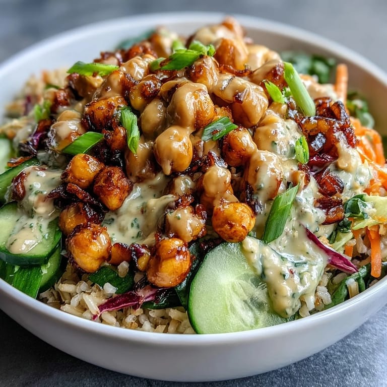 Savory Peanut Chickpea Rice Bowl, a delicious and satisfying plant-based lunch option.