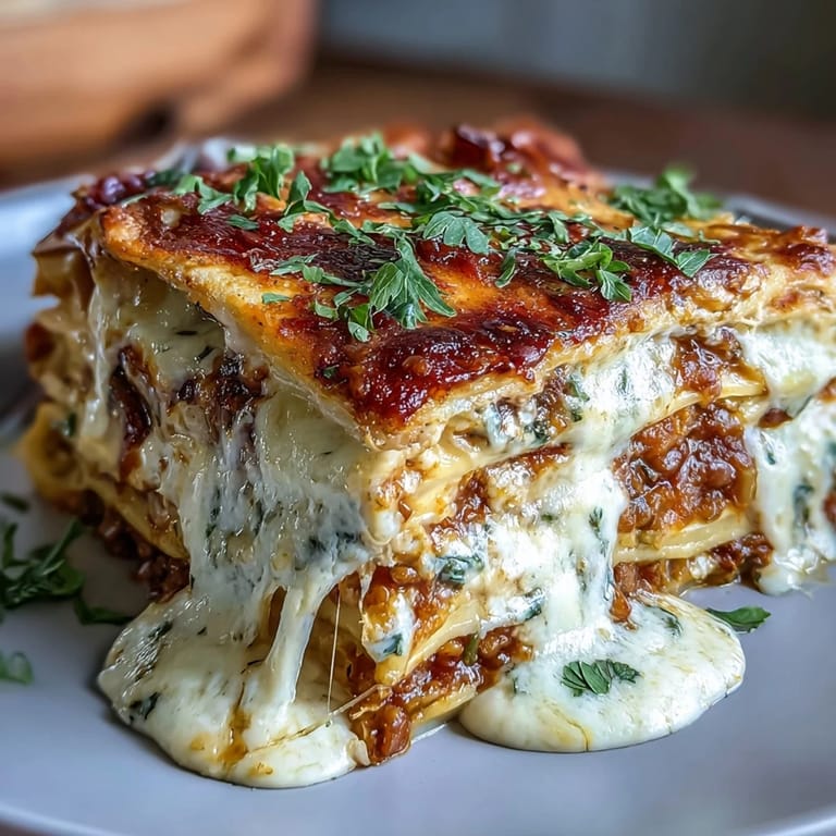 Smoky veggie lentil lasagne, hearty layers served hot in a pan.