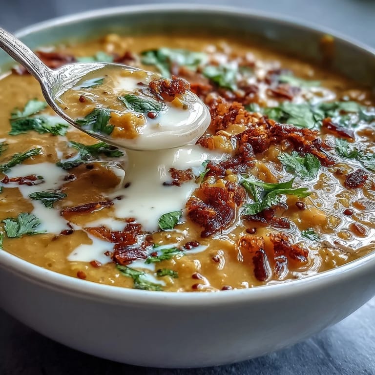 Aromatic red lentil dhal topped with perfectly seasoned, oven-crisped cauliflower florets.
