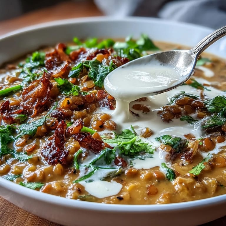 Creamy dhal with tender, spiced cauliflower – a colorful, flavorful vegan dinner.