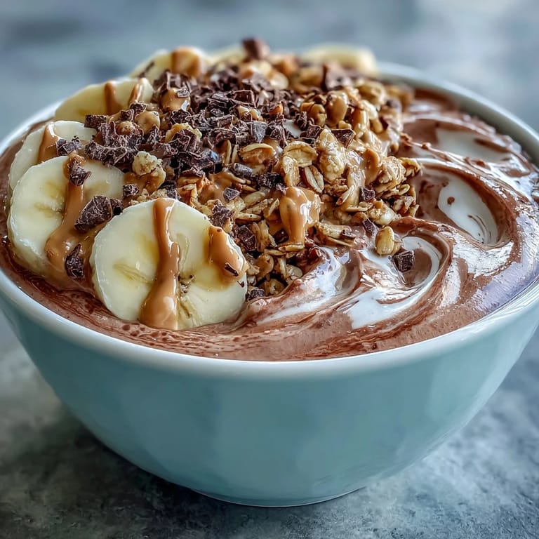 This thick and chilly Chocolate Peanut Butter Smoothie Bowl is loaded with bananas, crunchy granola, and dark chocolate shavings for a perfect breakfast.