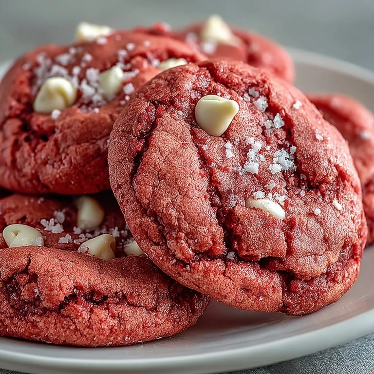 A hand holding a soft, chewy Pink Velvet Cookie ready to serve for a festive sweet treat.