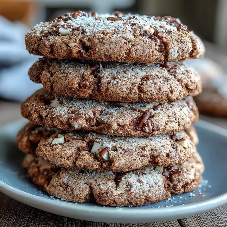 Golden-edged Hojicha White Chocolate Cookies displayed on a ceramic plate, perfect for dessert or afternoon tea.