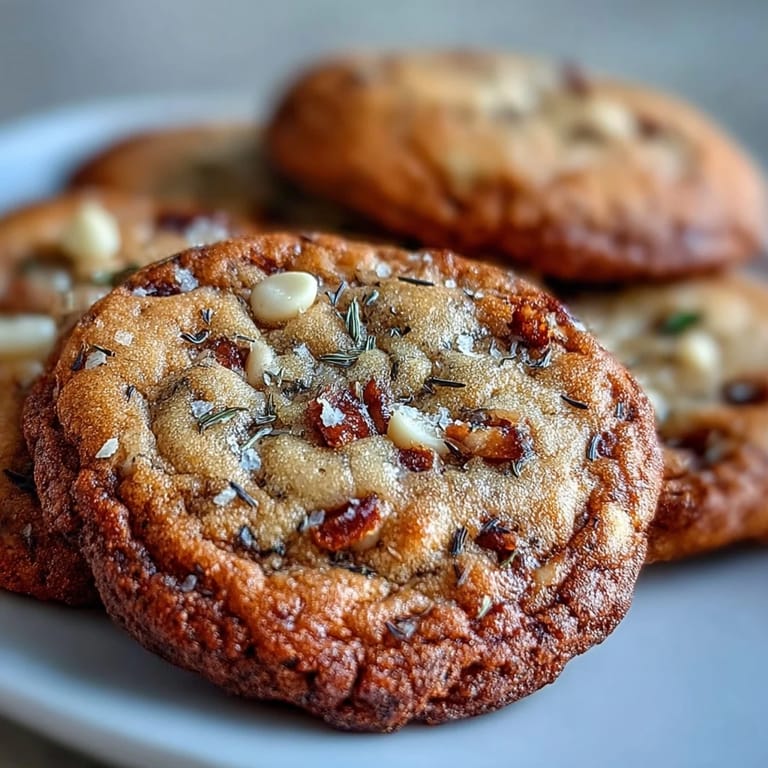 A close-up of Brown Butter Hojicha & Earl Grey Cookies showing a soft, chewy center and speckled tea leaves.