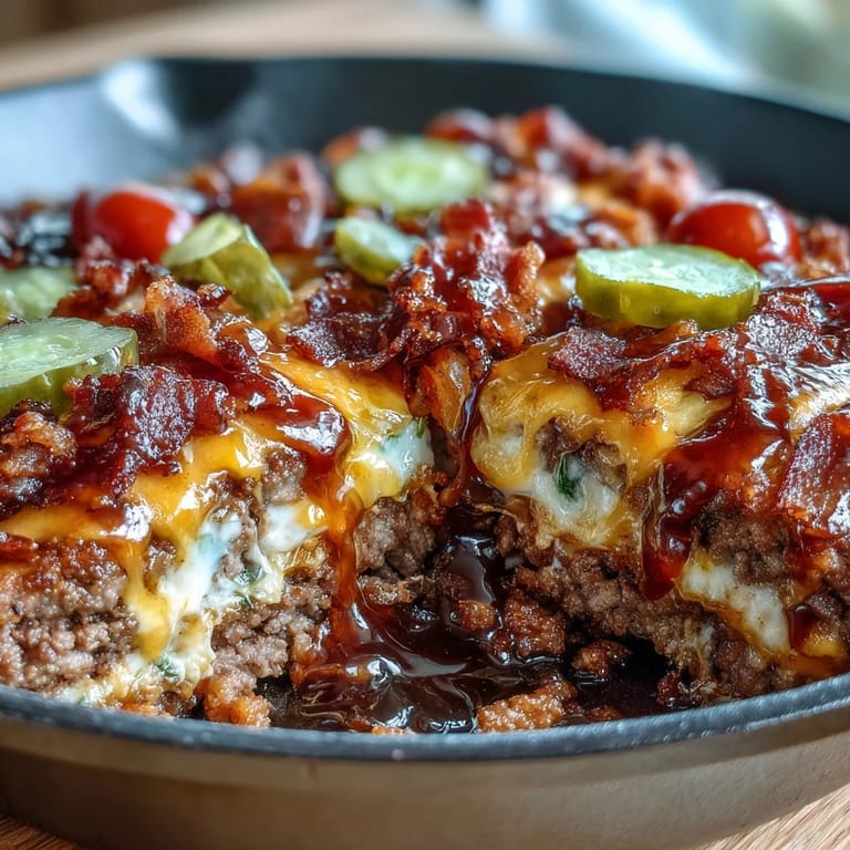This one-pan low-carb cheeseburger skillet features juicy ground beef, smoky paprika, and creamy cheese for a hearty meal.  