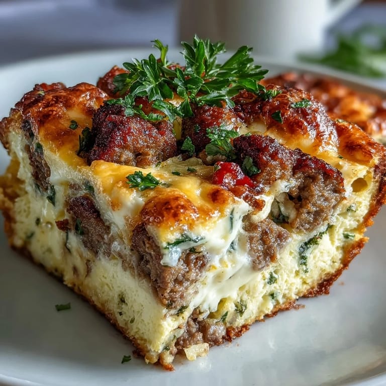 Fluffy egg bake loaded with spicy sausage, colorful peppers, and melted cheese—ideal for easy keto meal prep.