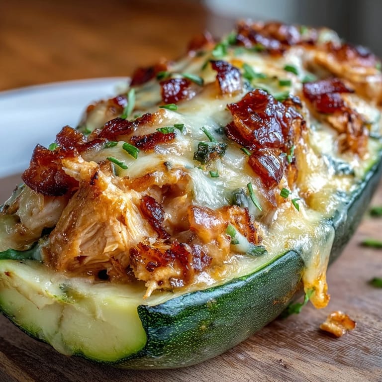 Tender zucchini halves filled with smoky BBQ chicken and melted cheese, a satisfying gluten-free main dish for any night.