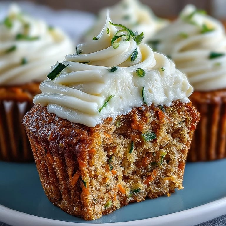 Wholesome carrot and zucchini muffins with a light cream cheese swirl, perfect for breakfast or a healthy, satisfying snack.