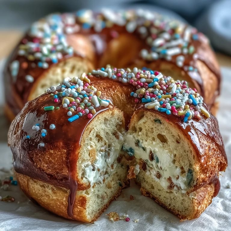 Soft, chewy birthday cake protein bagels topped with rainbow sprinkles, offering a fun twist on traditional bagels.