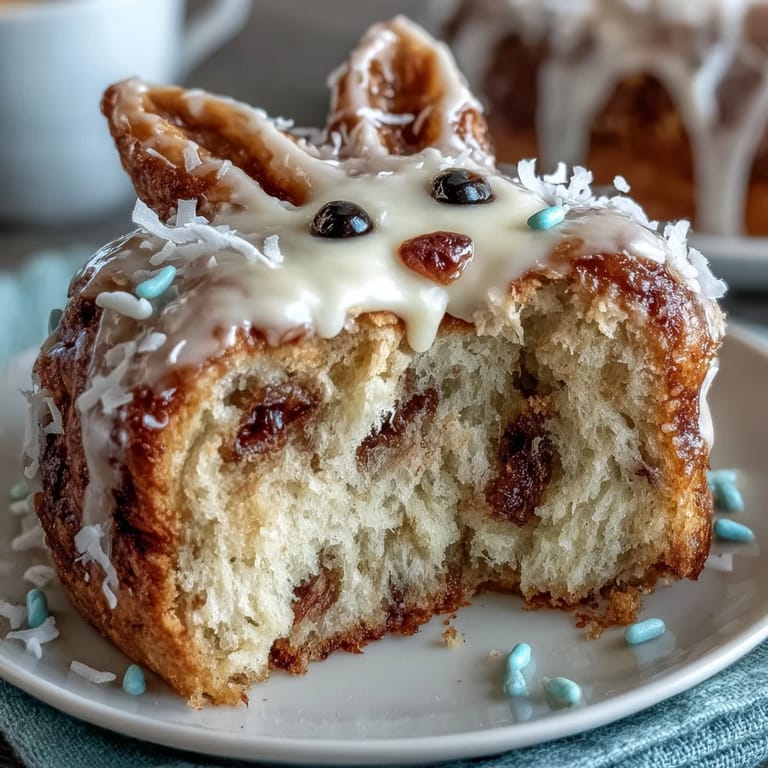 A whimsical Easter Bunny Cake with a hidden sprinkle center delights kids and adults alike.