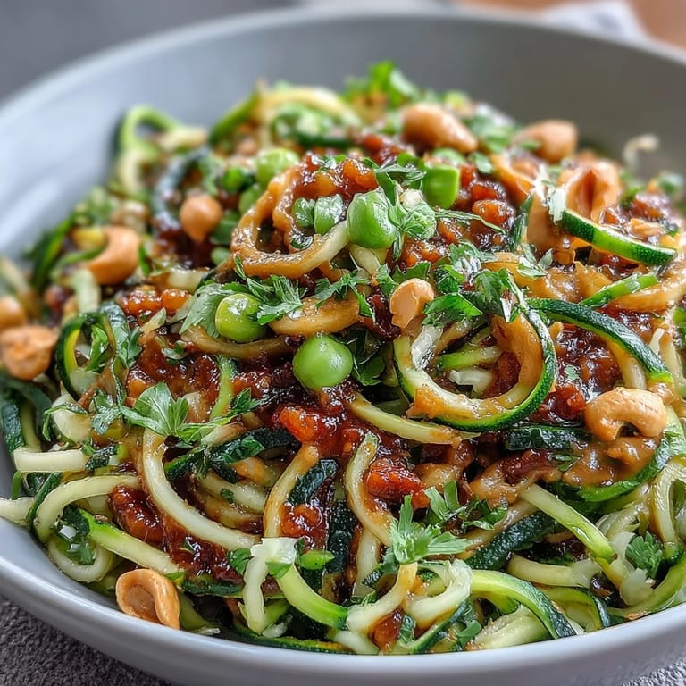 Creamy peanut sauce coats vibrant zucchini noodles and crisp vegetables, making this Healthy Easy Zucchini Noodle Stir-Fry a satisfying vegetarian meal.