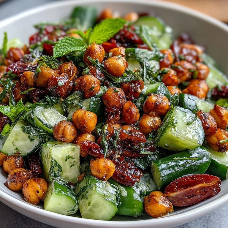 Healthy Easy Cucumber Chickpea Salad with Lemon Vinaigrette: Protein-rich chickpeas and fresh cucumbers shine in this refreshing, Mediterranean-inspired salad with tangy citrus vinaigrette.
