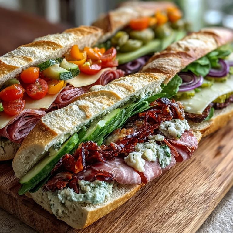 Colorful Loaded Deli Sandwich Board featuring an array of meats, cheeses, crisp vegetables, and spreads, perfect for building your ideal sandwich.  