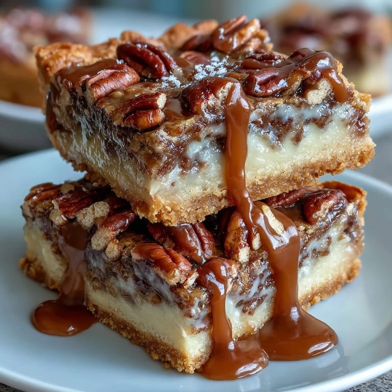 Rich Southern pecan pie bars drizzled with bourbon glaze, perfect for Kentucky Derby celebrations or holiday gatherings.