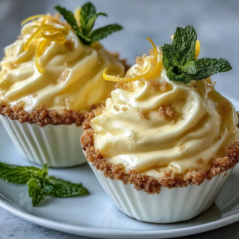 Creamy lemon mousse in individual cups, paired with golden shortbread cookies and garnished with fresh berries for a delightful dessert.