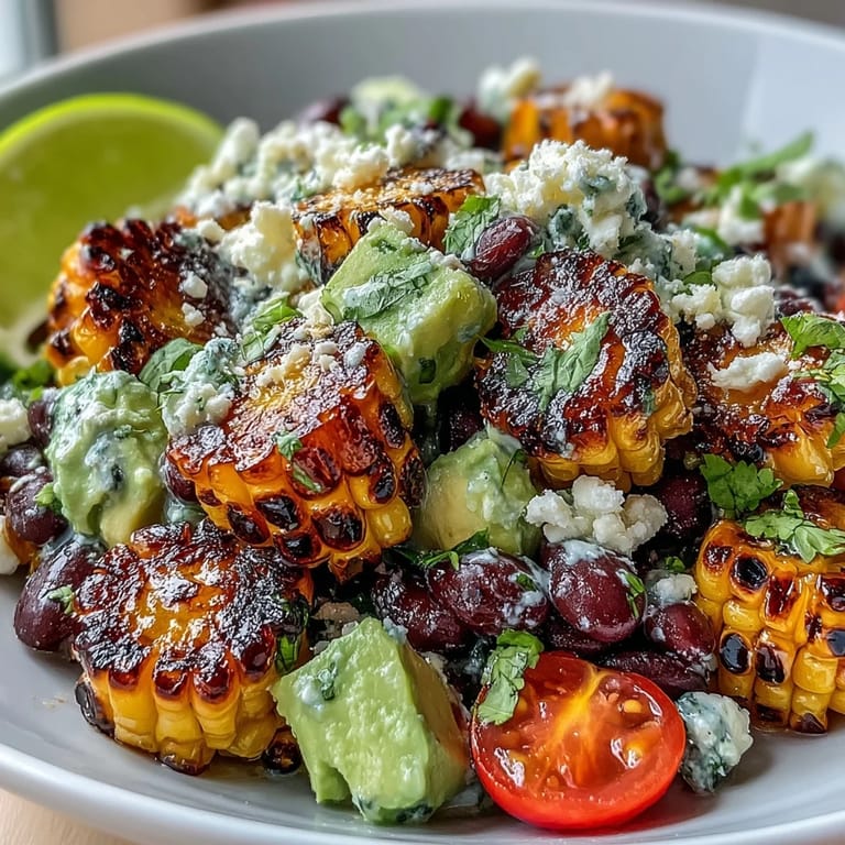 Hearty grilled corn and black bean taco salad with crisp lettuce, cherry tomatoes, and a tangy cilantro-lime dressing.
