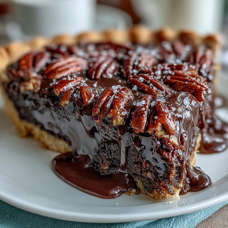 Indulgent Kentucky Derby tart showcasing gooey chocolate bourbon filling studded with caramelized pecans in a buttery pastry shell.