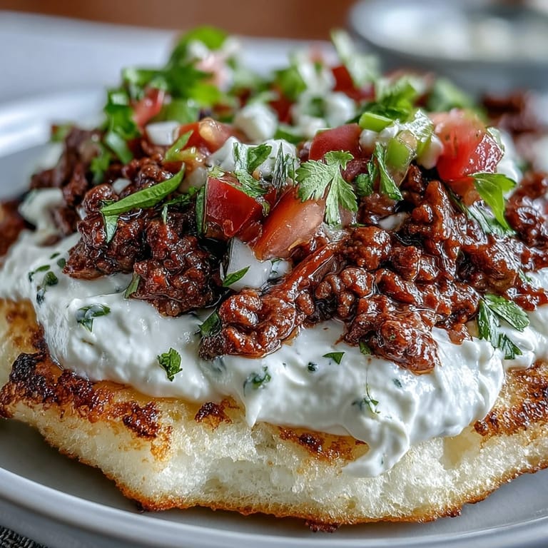 Golden-baked cloud bread forms light taco shells, loaded with hearty taco meat and bright, fresh pico de gallo for a satisfying bite.