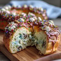 Vibrant rainbow sprinkle birthday cake protein bagels with colorful sprinkles baked into soft, chewy dough.
