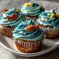Whimsical Pisces cupcakes topped with colorful fondant fish, perfect for zodiac-themed parties and birthdays.