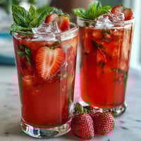 Strawberry Basil Lemonade in a pitcher with fresh strawberries, basil leaves, and lemon slices, perfect for a sunny afternoon refreshment.