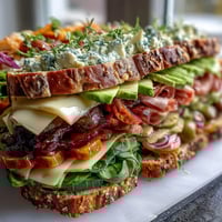 Loaded Deli Sandwich Board overflowing with fresh ciabatta, roast beef, turkey, cheeses, veggies, and vibrant spreads for a customizable feast.  