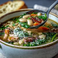 Hearty Tuscan White Bean and Spinach Soup, a comforting bowl with tender beans and vibrant greens.