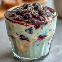 Vibrant Probiotic Kefir Smoothie brimming with blueberries and flaxseed.
